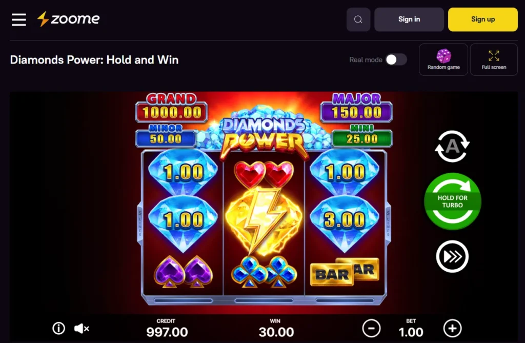 Zoome Online Casino Slots Diamond Power: Hold and Win
